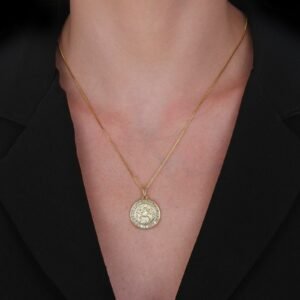 Colar Dourado Medalha São Miguel Arcanjo Cravejado de Zircônia